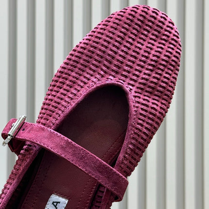 ALAIA 26S KNIT BALLET FLATS IN DARK RED SUEDE