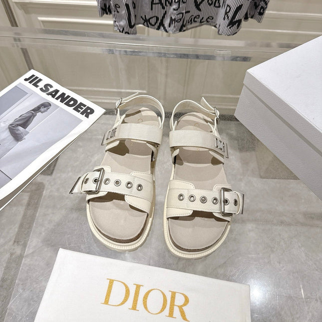 DIOR 26S BUCKLE SANDALS IN OFF WHITE CANVAS