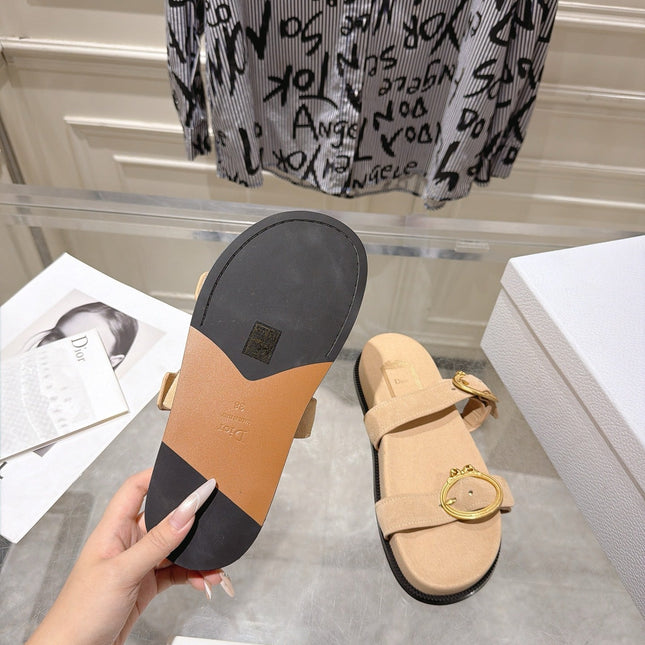DIOR 26S MEDAILLON BUCKLE SLIDE IN SAND BEIGE SUEDE