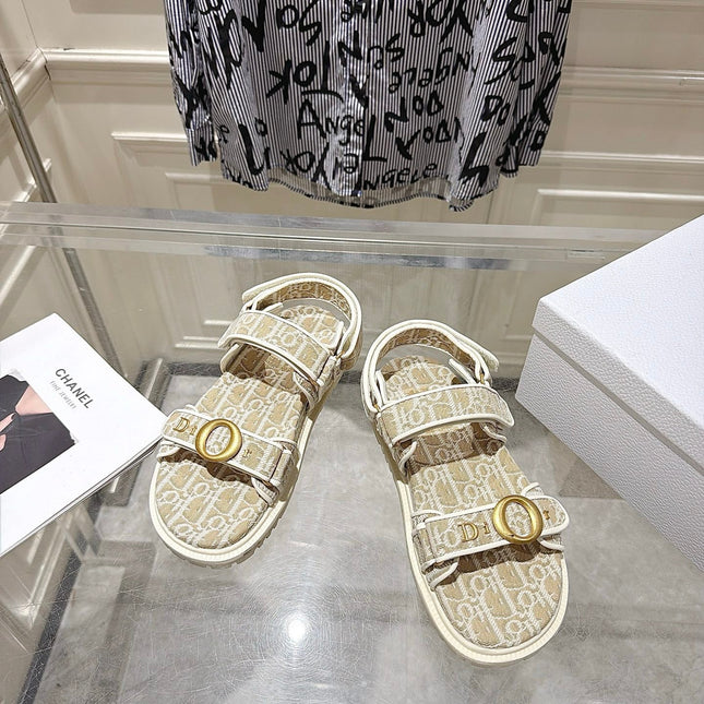 DIOR 26S VELCRO SANDALS IN LIGHT BEIGE OBLIQUE CANVAS