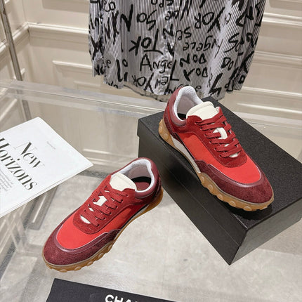 CHANEL 26S LACE UP SNEAKERS IN RED SUEDE ROUND TOE