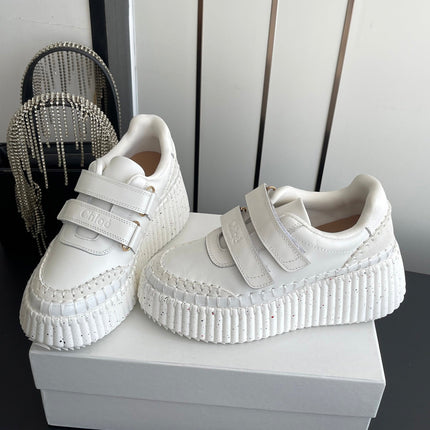 CHLOE 26S PLATFORM SNEAKERS IN WHITE CALFSKIN
