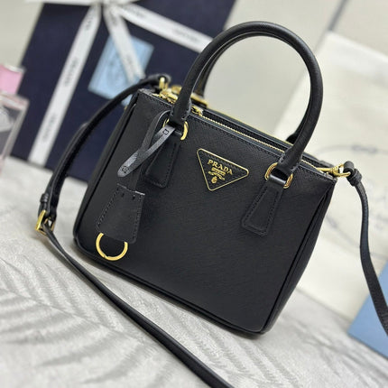 PRADA 25S GALLERIA MEDIUM BAG 20 IN BLACK CALFSKIN GOLD HARDWARE