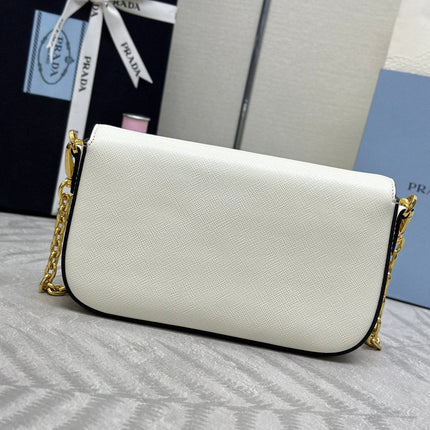 PRADA 25S MINI FLAP BAG 20 IN WHITE SAFFIANO CALFSKIN GOLD HARDWARE