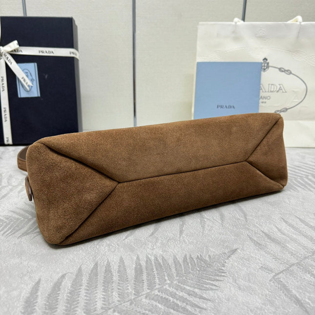 PRADA 25S AIMEE SHOULDER BAG 39 IN BROWN SUEDE