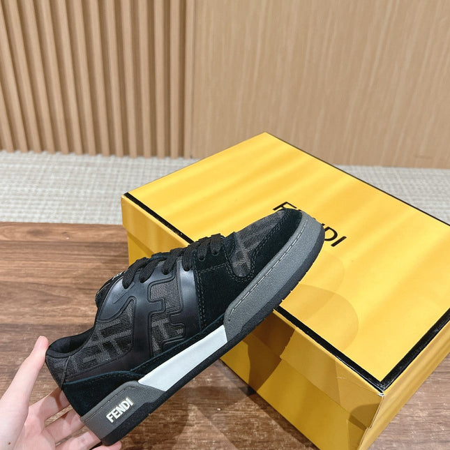 FENDI MATCH TRAINER IN BLACK CALFSKIN AND HIGH-DENSIITY FABRIC