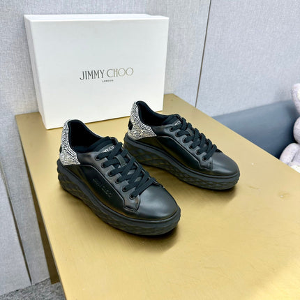 JIMMY CHOO 26S SNEAKERS IN BLACK LEATHER CRYSTAL-EMBELLISHED STYLE 2