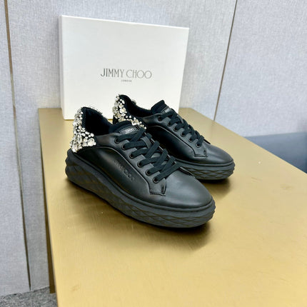 JIMMY CHOO 26S SNEAKERS IN BLACK LEATHER CRYSTAL-EMBELLISHED
