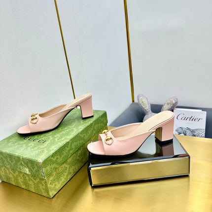 GG HIGH HEELS 55 IN PINK CALFSKIN WITH GOLD HARDWARE