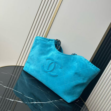CHANEL 26S SHOPPING TOTE BAG 55 IN TURQUOISE BLUE QUILTED SUEDE