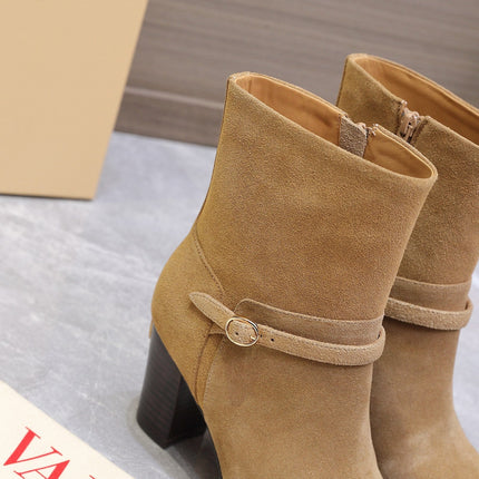 VALENTINO 25S GARAVANI VLOGO LOW BOOTS 80 MM IN LIGHT BROWN SUEDE