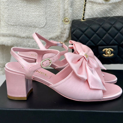 Double CC Big Bow High Sandal Sheepskin Light Pink