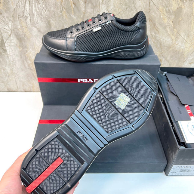 PRA SNEAKER BLACK CALFSKIN AND MESH FABRIC