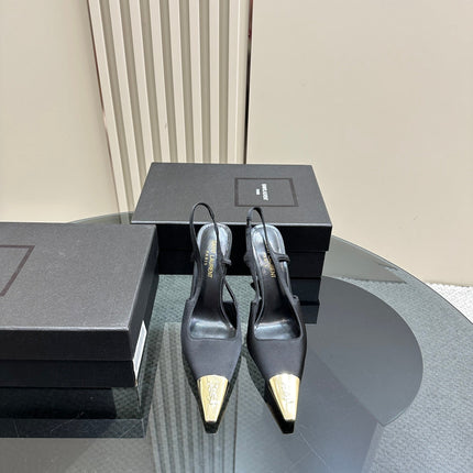 SL JEANNE SLINGBACK PUMPS BLACK SATIN