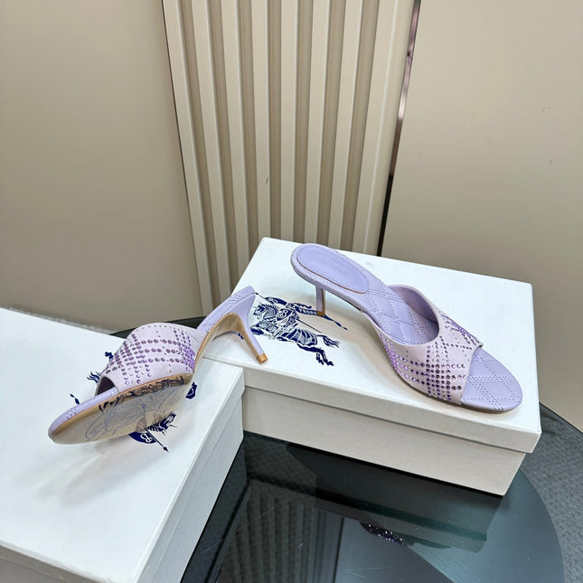 BURBERRY 26S HIGH-HEELED SANDALS 70 MM IN LIGHT PURPLE CALFSKIN AND SUEDE