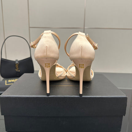 BALMAIN 25S LIPS SANDALS 10 IN BLUSH BEIGE SATIN