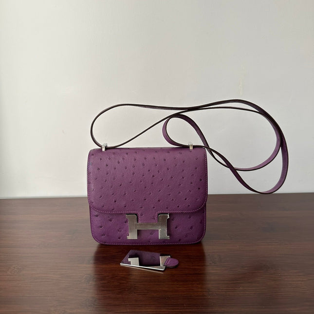 CONSTANCE 18 PURPLE OSTRICH SILVER HARDWARE