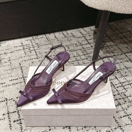 JIMMY CHOO 26S SLINGBACK HEELS 65 MM IN DEEP PURPLE FABRIC