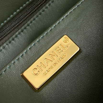 CHANEL 26S CLASSIC FLAP BAG 21 IN MOSS GREEN MIX WHITE SEQUINS