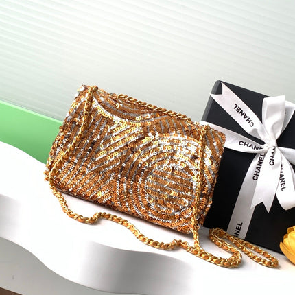 CHANEL 26S CLASSIC FLAP BAG 21 IN GOLD MIX SILVER SEQUINS