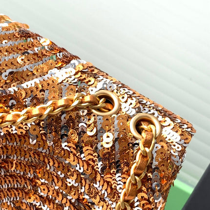 CHANEL 26S CLASSIC FLAP BAG 21 IN GOLD MIX SILVER SEQUINS