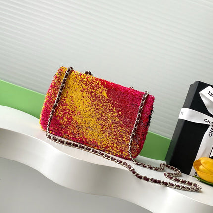 CHANEL 26S CLASSIC FLAP BAG 21 IN MULTICOLOR PINK SEQUINS