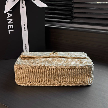 CHANEL 26S FLAP BAG 25 IN BEIGE RAFFIA