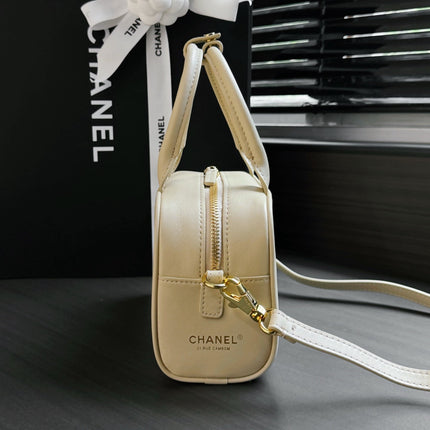 CHANEL 26S CLASSIC BOWLING BAG 21 IN CREAM BEIGE CALFSKIN