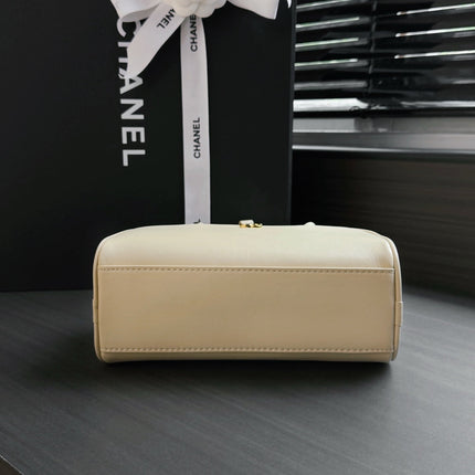 CHANEL 26S CLASSIC BOWLING BAG 21 IN CREAM BEIGE CALFSKIN