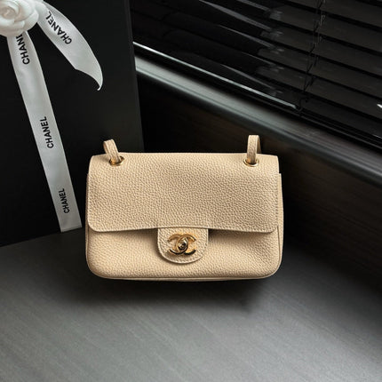 CHANEL 26S CLASSIC MINI FLAP BAG 20 IN BEIGE CAVIAR LEATHER