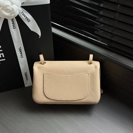 CHANEL 26S CLASSIC MINI FLAP BAG 20 IN BEIGE CAVIAR LEATHER