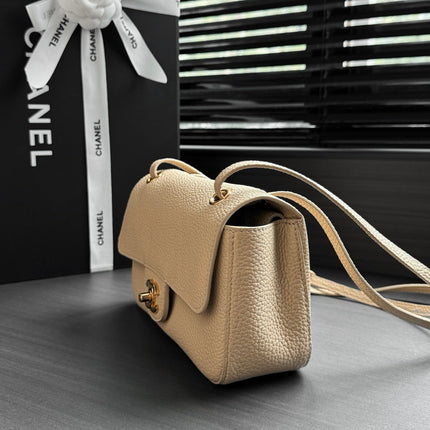 CHANEL 26S CLASSIC MINI FLAP BAG 20 IN BEIGE CAVIAR LEATHER