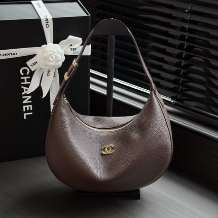CHANEL 26S HOBO BAG 30 IN CHOCOLATE BROWN GRAINED CALFSKIN