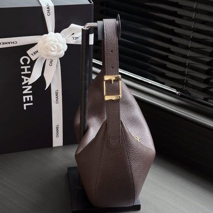 CHANEL 26S HOBO BAG 30 IN CHOCOLATE BROWN GRAINED CALFSKIN