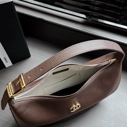 CHANEL 26S HOBO BAG 30 IN CHOCOLATE BROWN GRAINED CALFSKIN