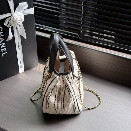 CHANEL 26S SHOPPING TOTE 21 IN BEIGE TWEED