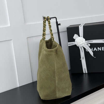 CHANEL 26S SHOPPING TOTE BAG 45 IN OLIVE GREEN QUILTED SUEDE
