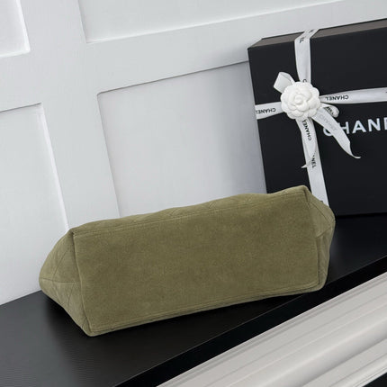 CHANEL 26S SHOPPING TOTE BAG 45 IN OLIVE GREEN QUILTED SUEDE