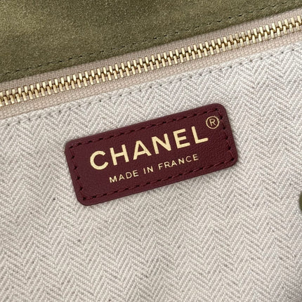 CHANEL 26S SHOPPING TOTE BAG 45 IN OLIVE GREEN QUILTED SUEDE