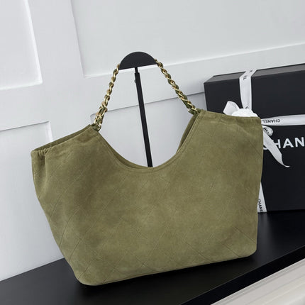 CHANEL 26S SHOPPING TOTE BAG 45 IN OLIVE GREEN QUILTED SUEDE