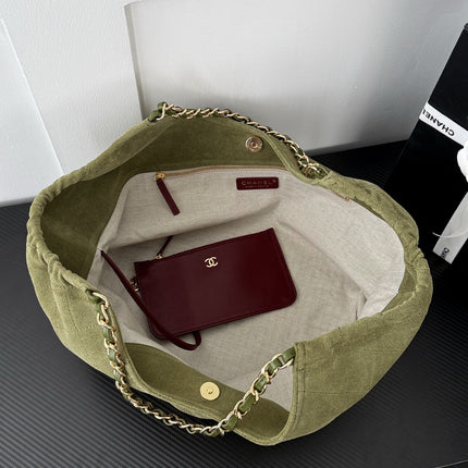 CHANEL 26S SHOPPING TOTE BAG 45 IN OLIVE GREEN QUILTED SUEDE