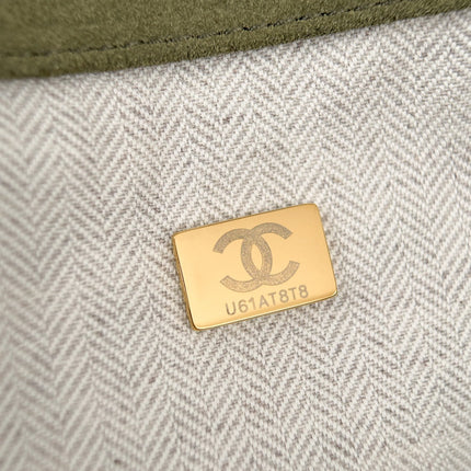 CHANEL 26S SHOPPING TOTE BAG 45 IN OLIVE GREEN QUILTED SUEDE