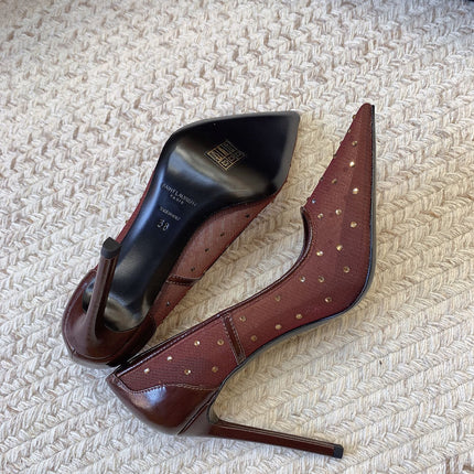 NORMA PUMPS IN CHESTNUT MESH ATTACHED CRYSTALS