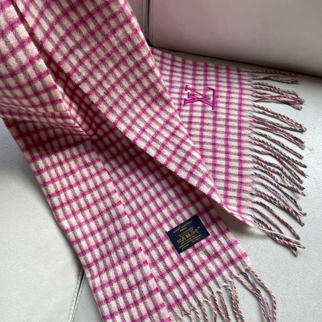 PLAID EMBROIDERY SCARF 180 CM IN BRIGHT PINK CASHMERE 399964