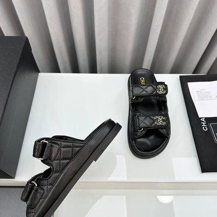 dad sandals black lambskin mules