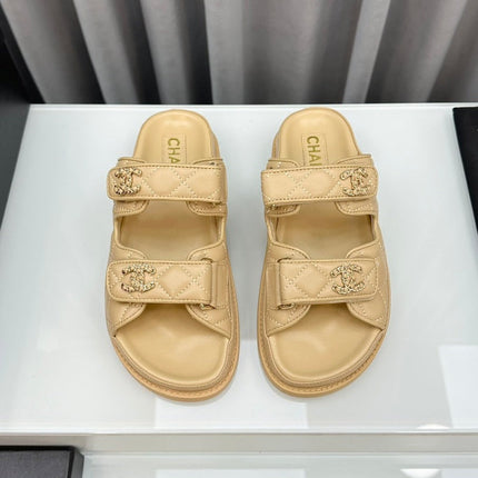dad sandals beige lambskin mules