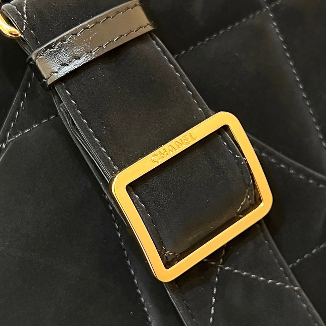 CHANEL HOBO 44 IN COCONEIGE BLACK NYLON VELVET GOLD HARDWARE
