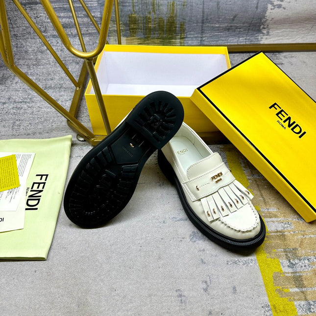 FENDI BAGUETTE LOAFERS IN WHITE CALFSKIN WITH GOLD HARDWARE
