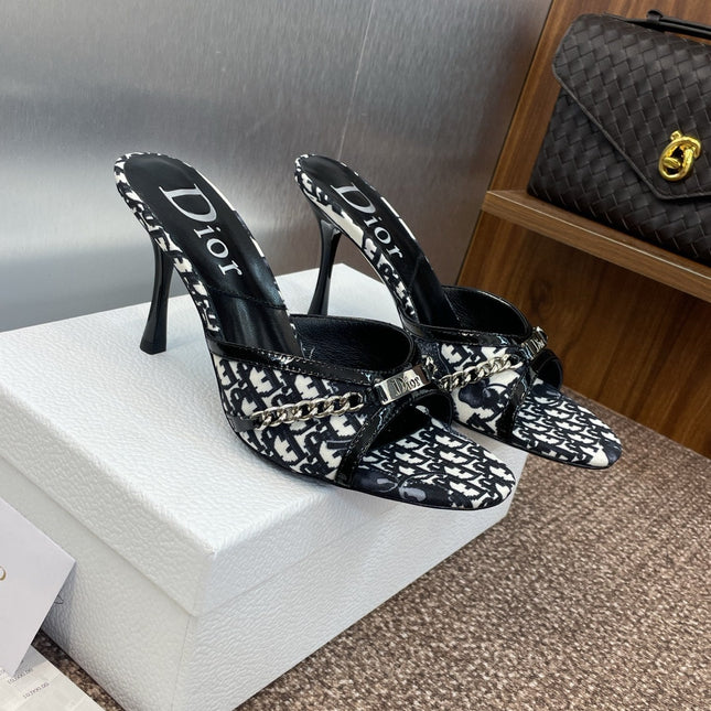 DIOR 25S HIGH HEELS PUNK 85MM IN BLACK WHITE CALFSKIN AND CANVAS