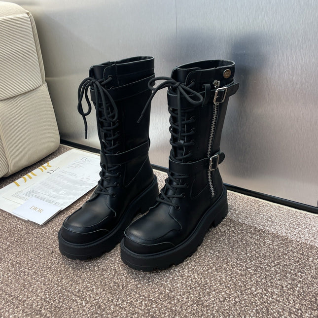 DIOR 25S D-MAJOR SERIES PUNK BOOTS 45MM IN BLACK CALFSKIN